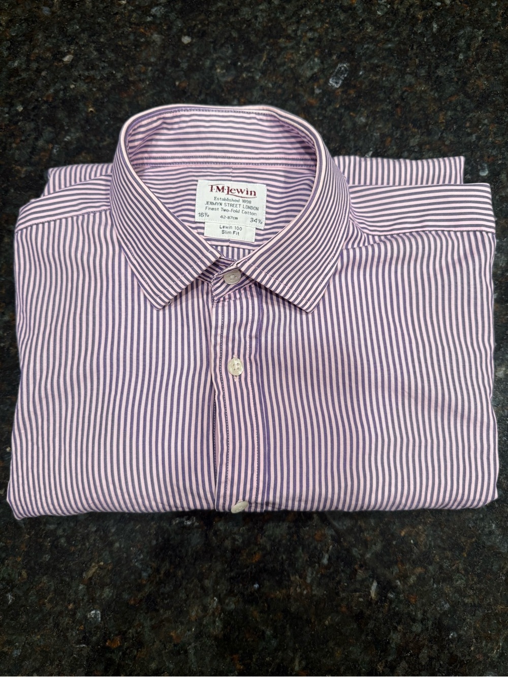 T•M•Lewin Men’s Purple/Pink Luxury Slim Fit Cotton Dress Shirt - 16.5/34.5